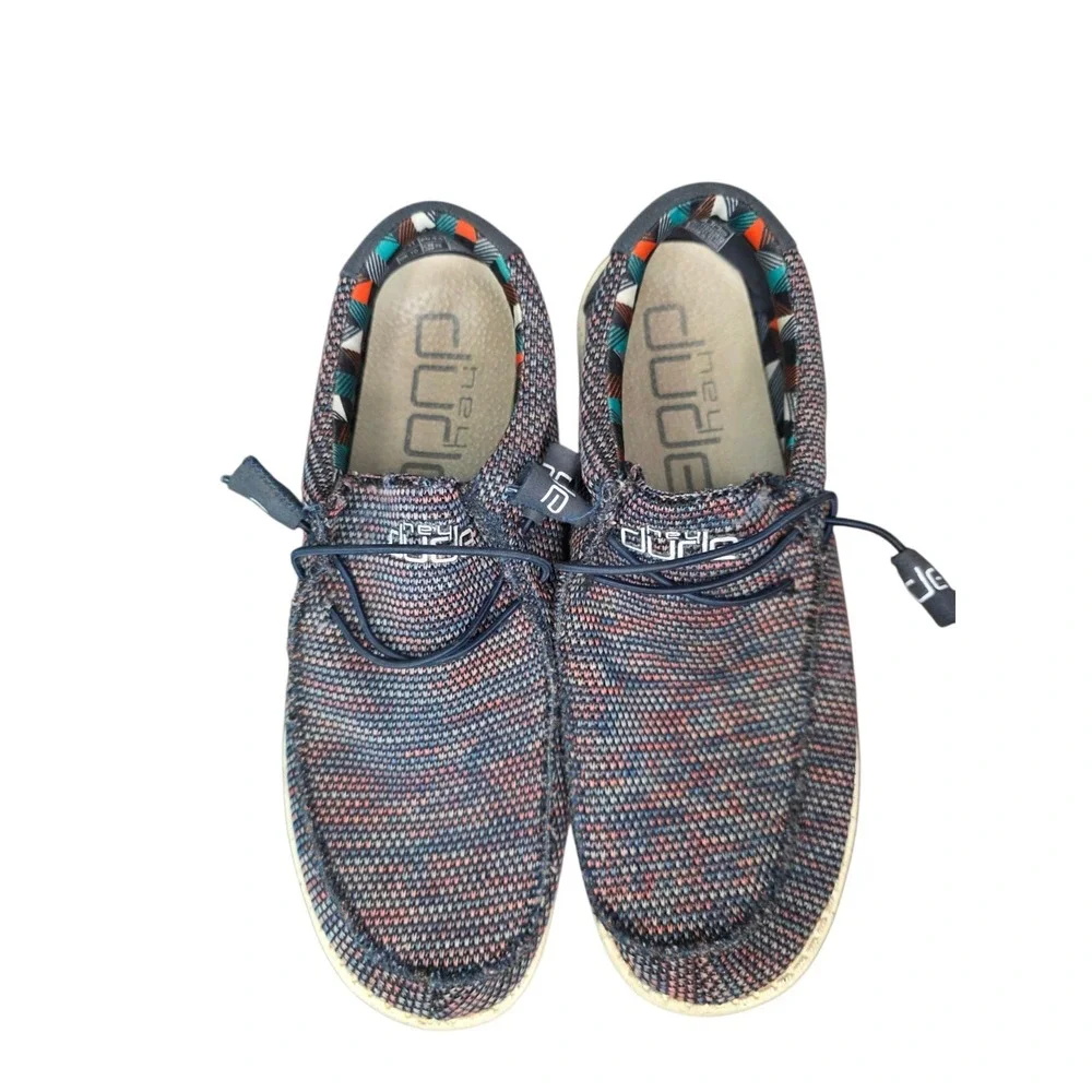 Hey Dude Wally Sox Men's 11 Blue Orange Casual Slip On Loafers Lightweight
